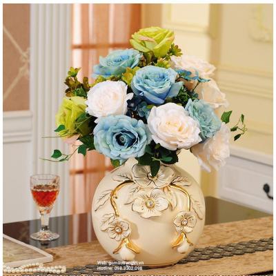 Bộ 3 Bình Hoa Đắp Nổi Viền Vàng - sản phẩm gốm sứ cao cấp